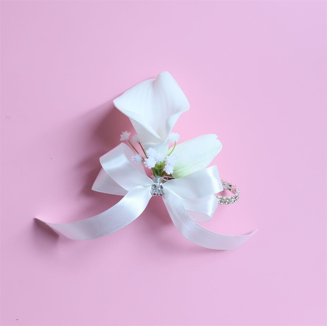 White Bridal Bouquet Bridesmaids Boutonniere Corsage - VANRINA
