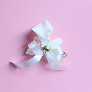 White Bridal Bouquet Bridesmaids Boutonniere Corsage - VANRINA