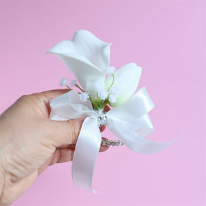 White Bridal Bouquet Bridesmaids Boutonniere Corsage - VANRINA