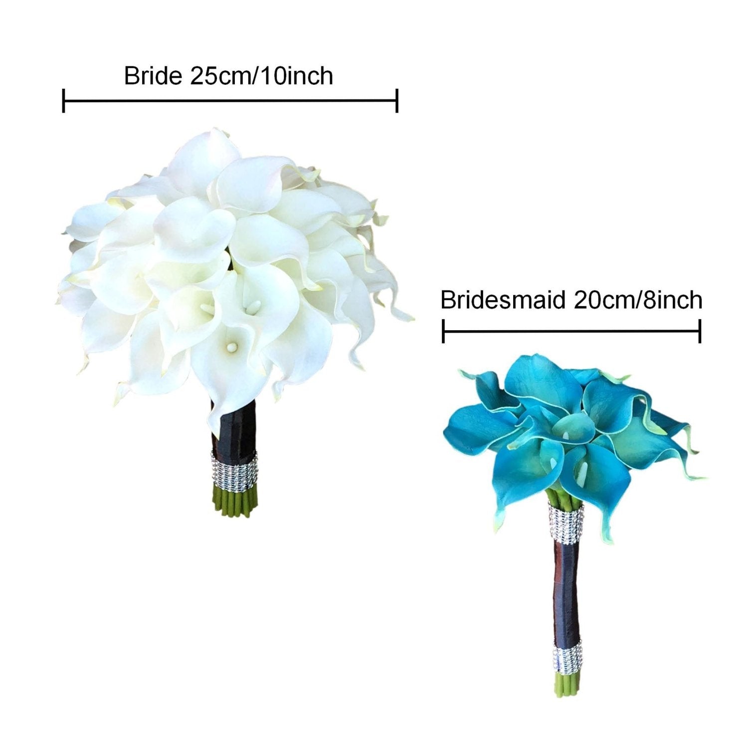 White Calla Lily Bouquet Corsages Boutonniere Teal Bridesmaids Bouquet - VANRINA