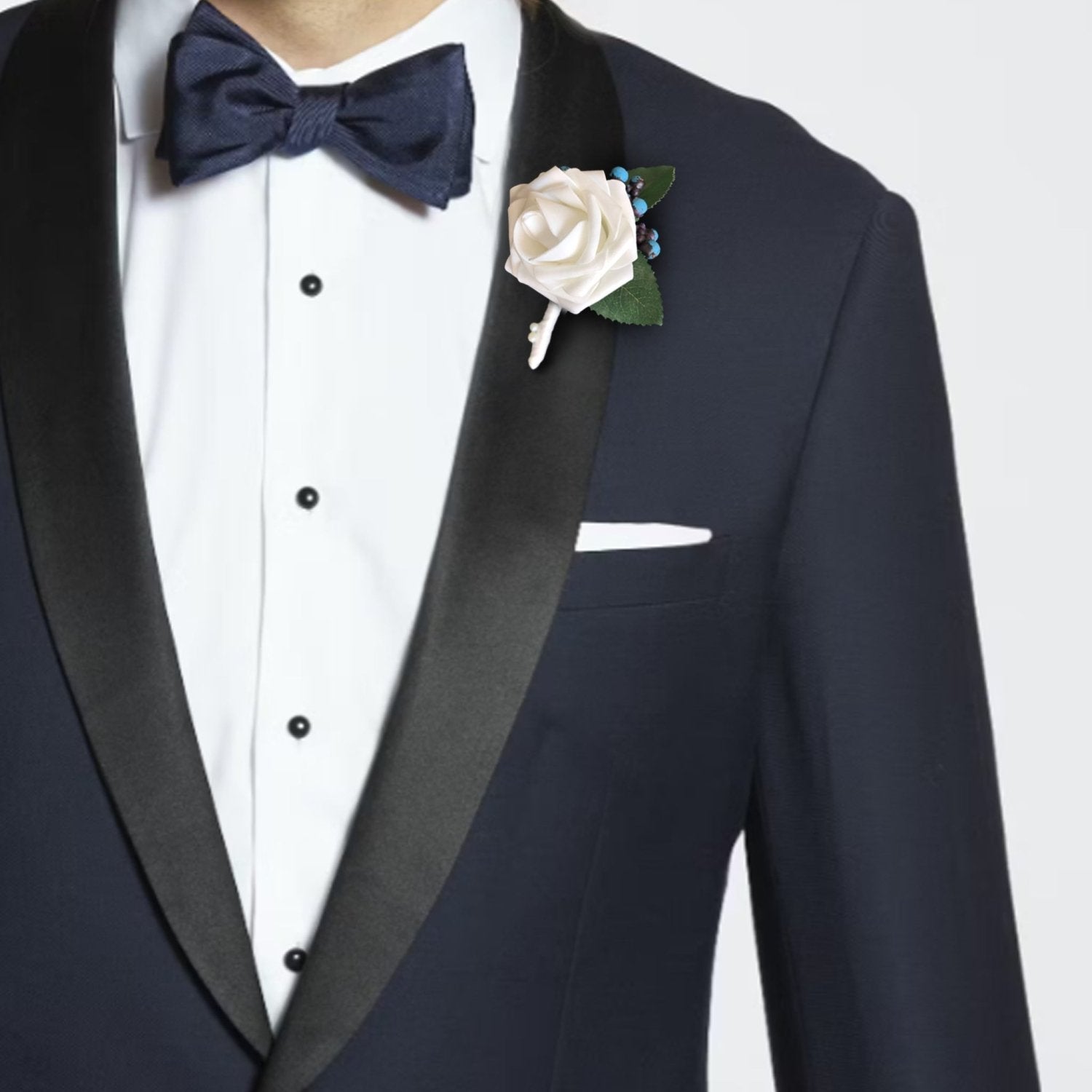 White Flower Boutineer Foam Roses Corsage and Boutonniere - VANRINA