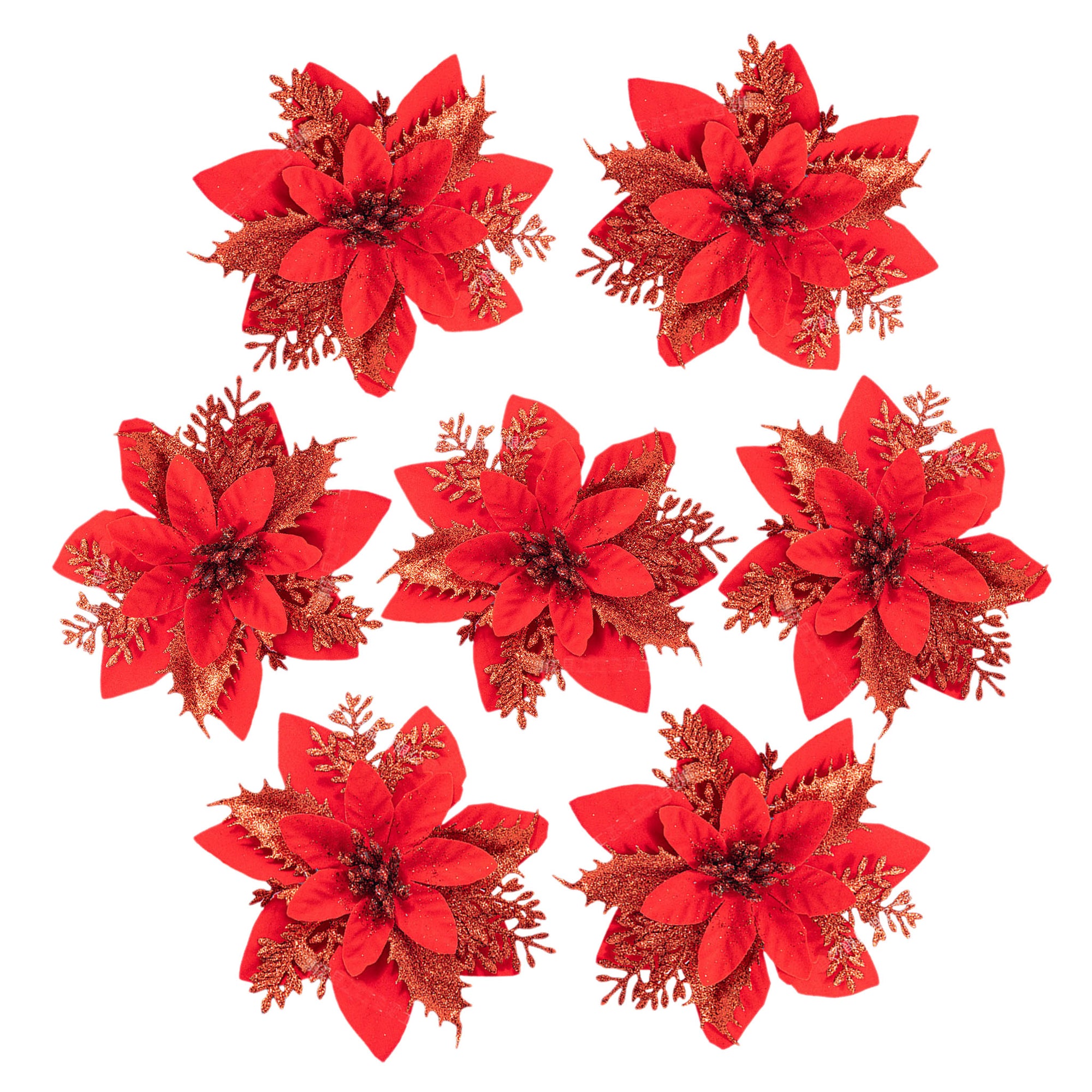 Christmas Flowers Artificial Poinsettia Glitter Decorations Xmas Tree Ornaments