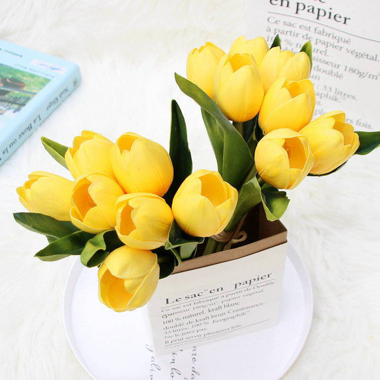 Natural Touch Tulips White Yellow Orange Plum Tulip Bouquet
