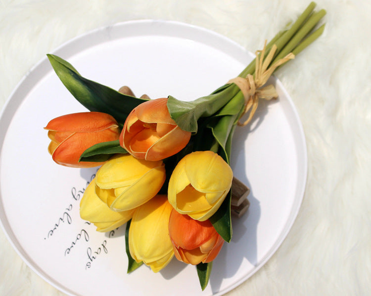 Natural Touch Tulips White Yellow Orange Plum Tulip Bouquet