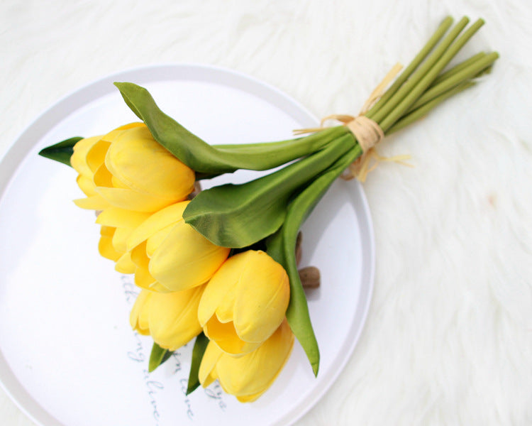 Natural Touch Tulips White Yellow Orange Plum Tulip Bouquet