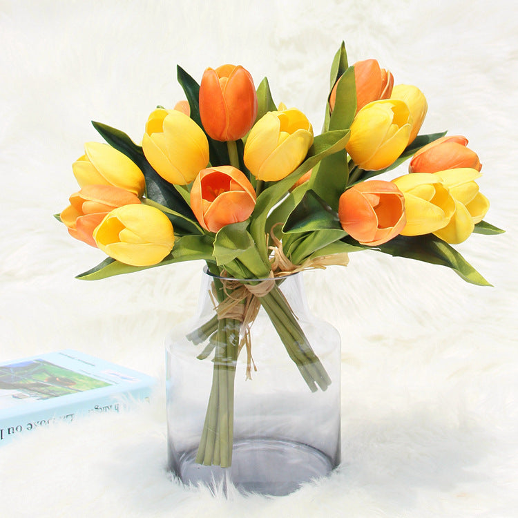 Natural Touch Tulips White Yellow Orange Plum Tulip Bouquet