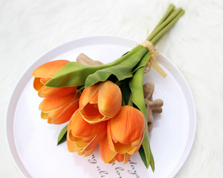 Natural Touch Tulips White Yellow Orange Plum Tulip Bouquet
