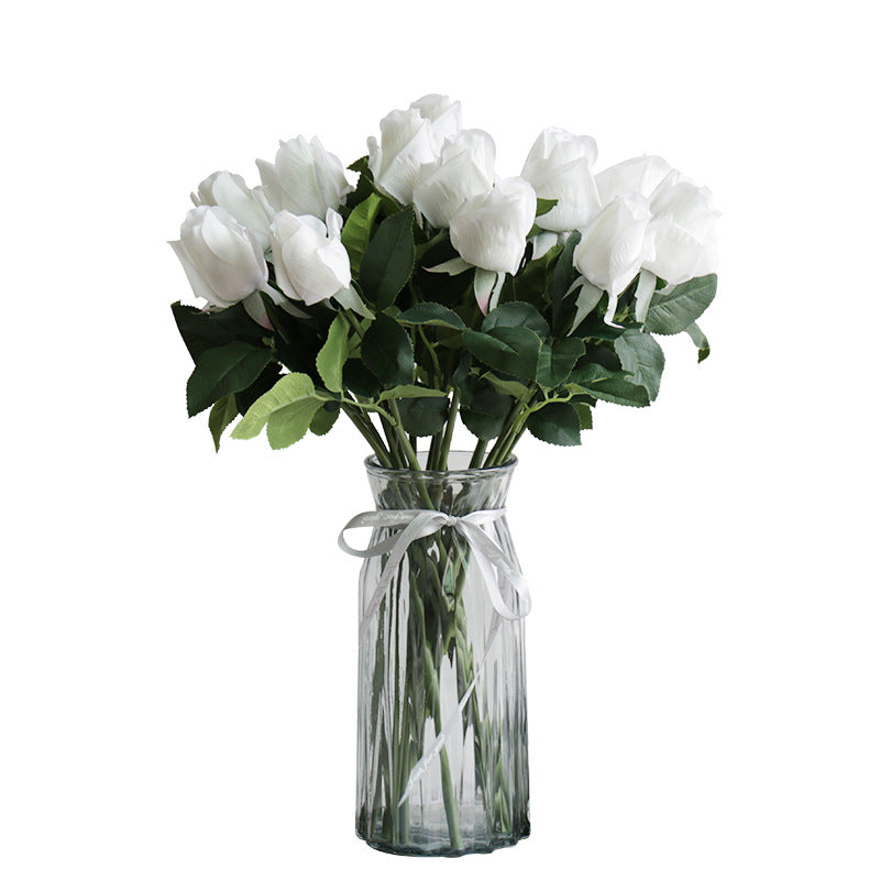 White Real Touch Roses Latex Rosebud Flowers