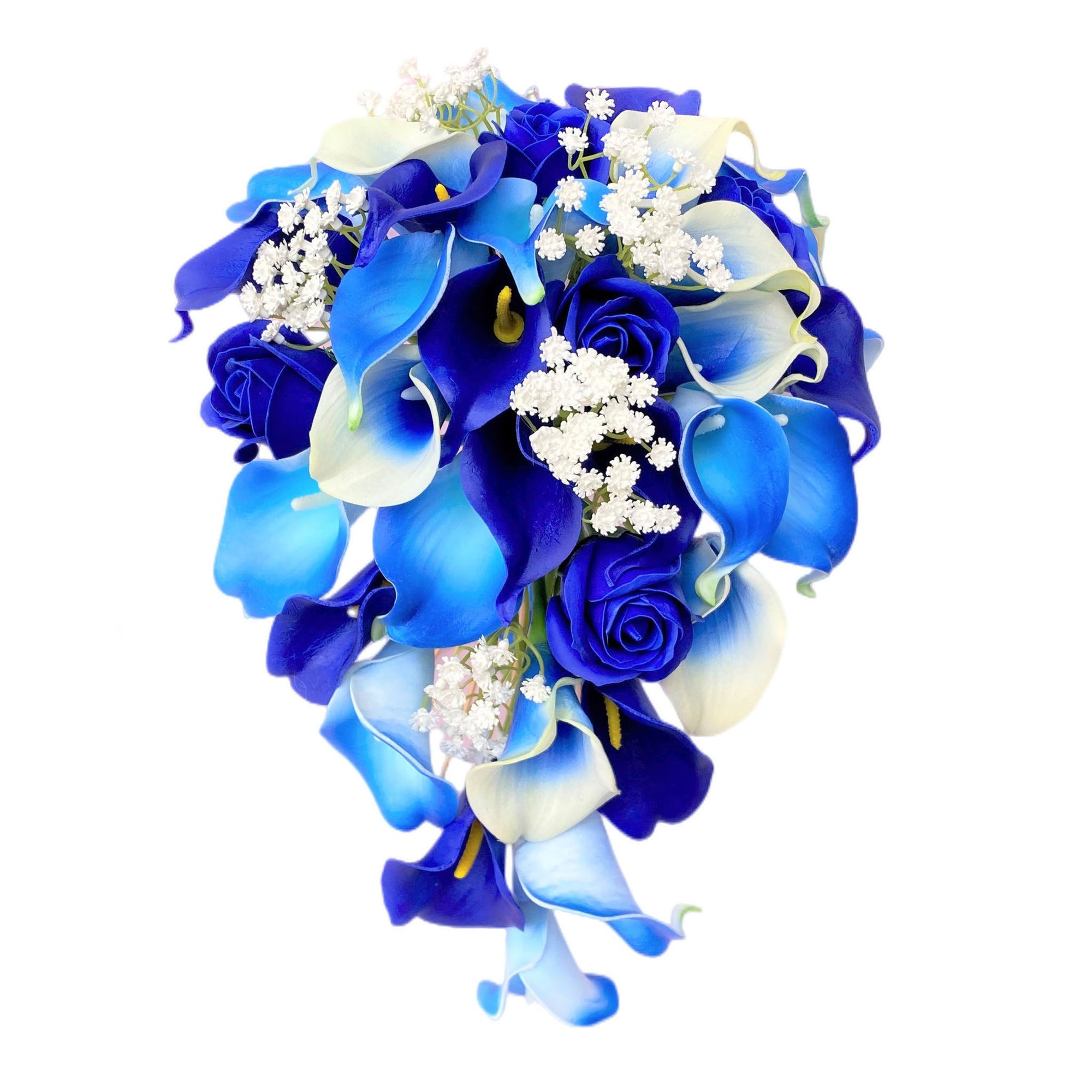 royal blue calla lily cascading bridal bouquet
