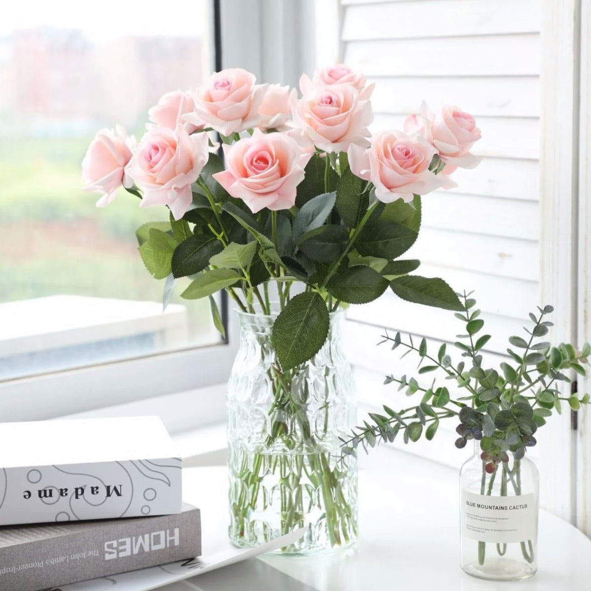 VANRINA Silk Latex Roses Blush Pink for Bridal Bouquet DIY Wedding Florals