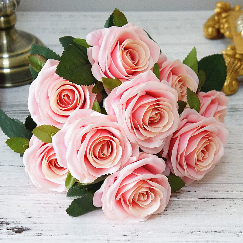 Rose Gold Mauve White Pink Silk Rose Bouquet Fake Flowers