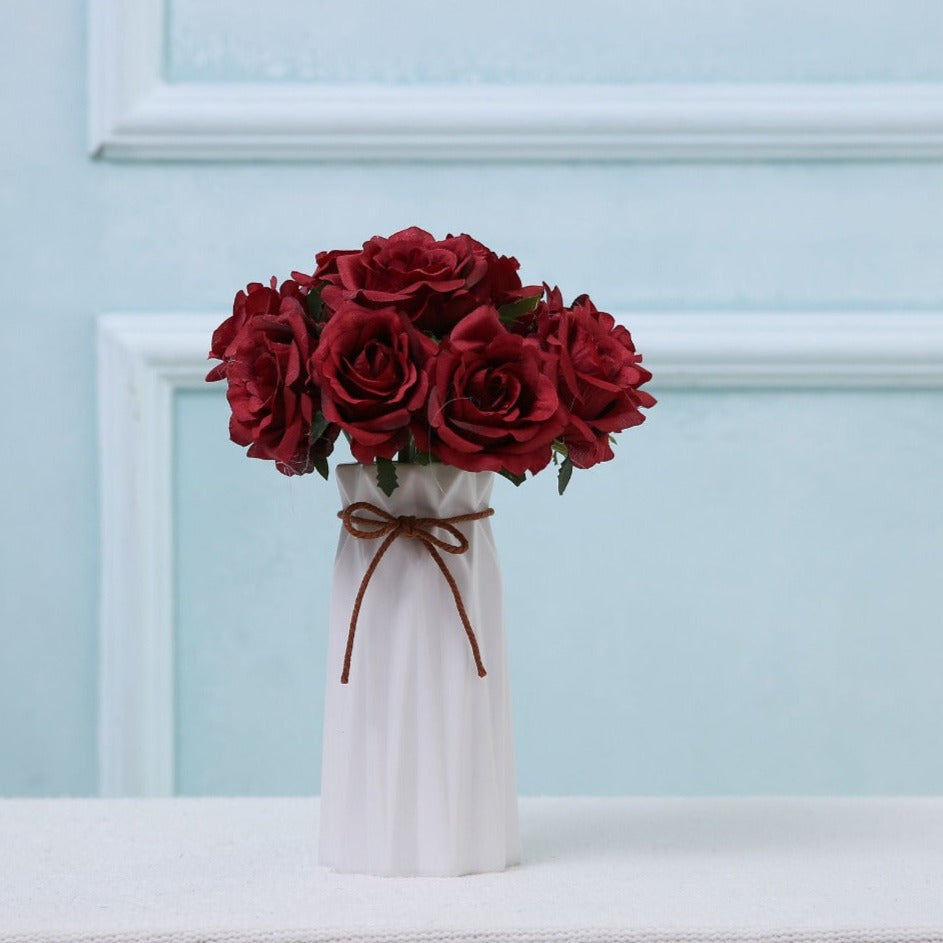 VANRINA Wedding Bouquet Flowers Silk Rose Bouquet for Bridesmaid Dark Red