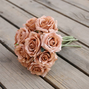 VANRINA Wedding Bouquet Flowers Silk Rose Bouquet for Bridesmaid Coffee 1