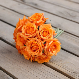 VANRINA Wedding Bouquet Flowers Silk Rose Bouquet for Bridesmaid Orange 1