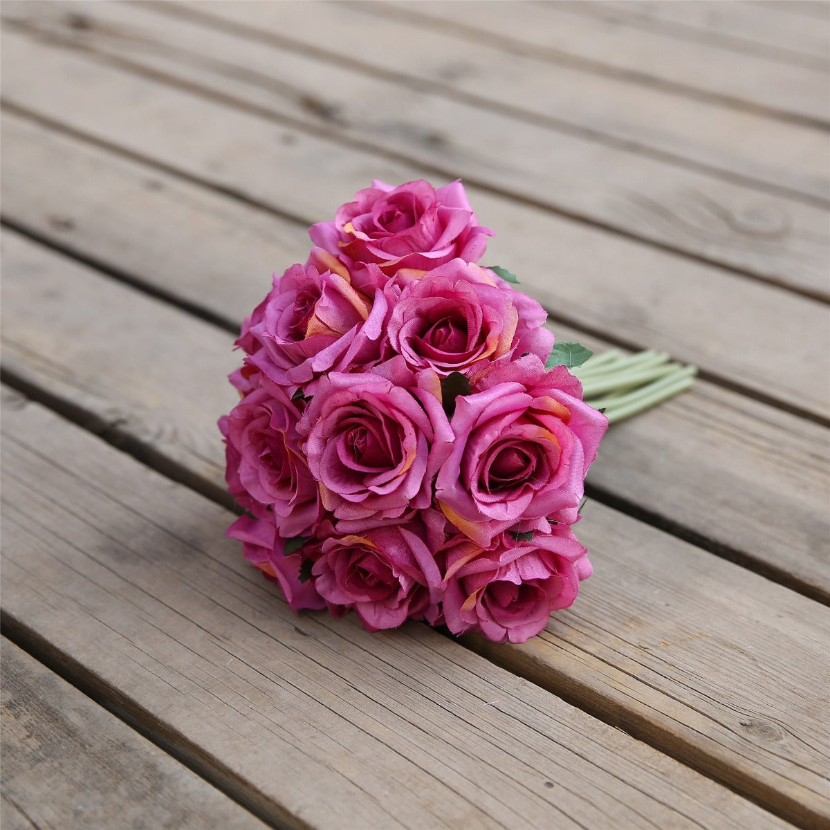 VANRINA Wedding Bouquet Flowers Silk Rose Bouquet for Bridesmaid Fuchsia 1