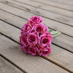 VANRINA Wedding Bouquet Flowers Silk Rose Bouquet for Bridesmaid Fuchsia 1