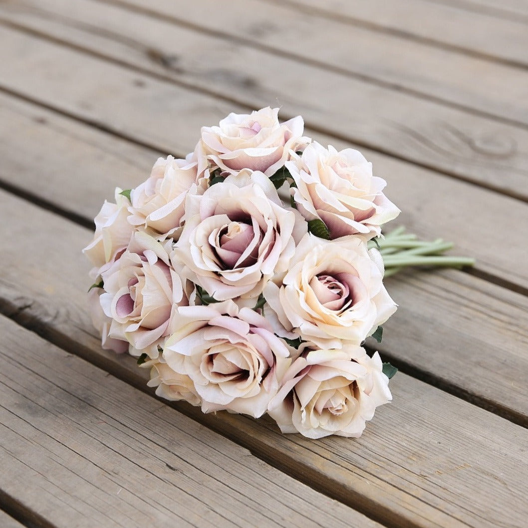 VANRINA Wedding Bouquet Flowers Silk Rose Bouquet for Bridesmaid Beige 1