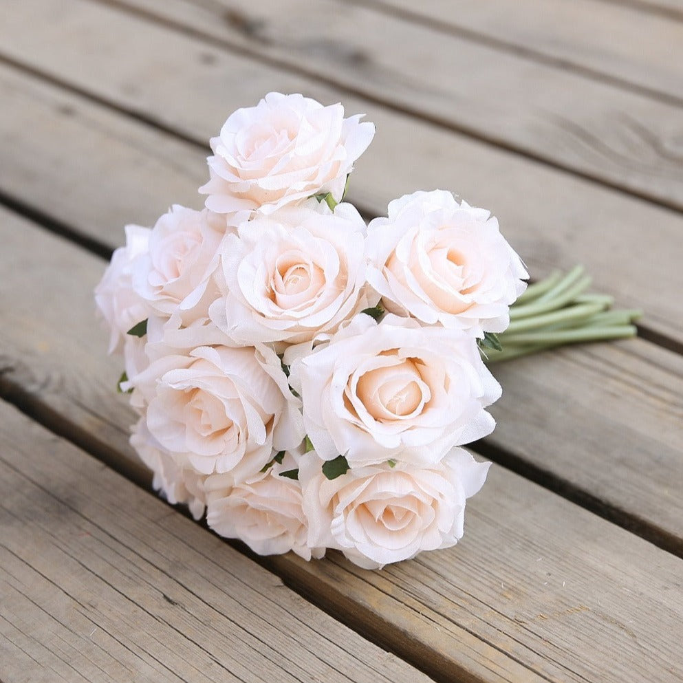 VANRINA Wedding Bouquet Flowers Silk Rose Bouquet for Bridesmaid Blush 1