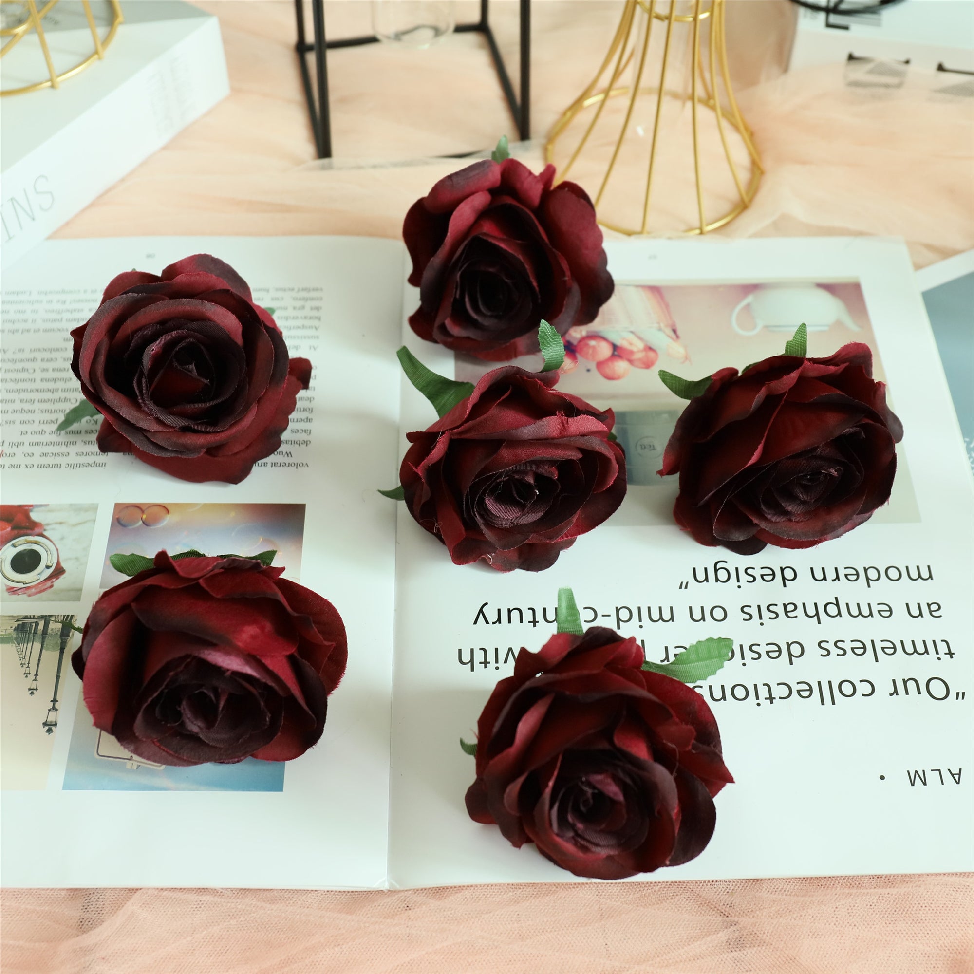 Burgundy Silk Roses Bulk Flowers 100pcs Wedding Floral Supplies