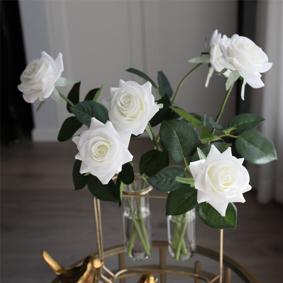 VANRINA Latex Roses Silk Flowers Artificial 10 Stems for Home Decor Cream White