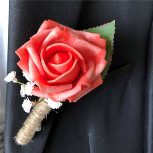coral rose boutonniere