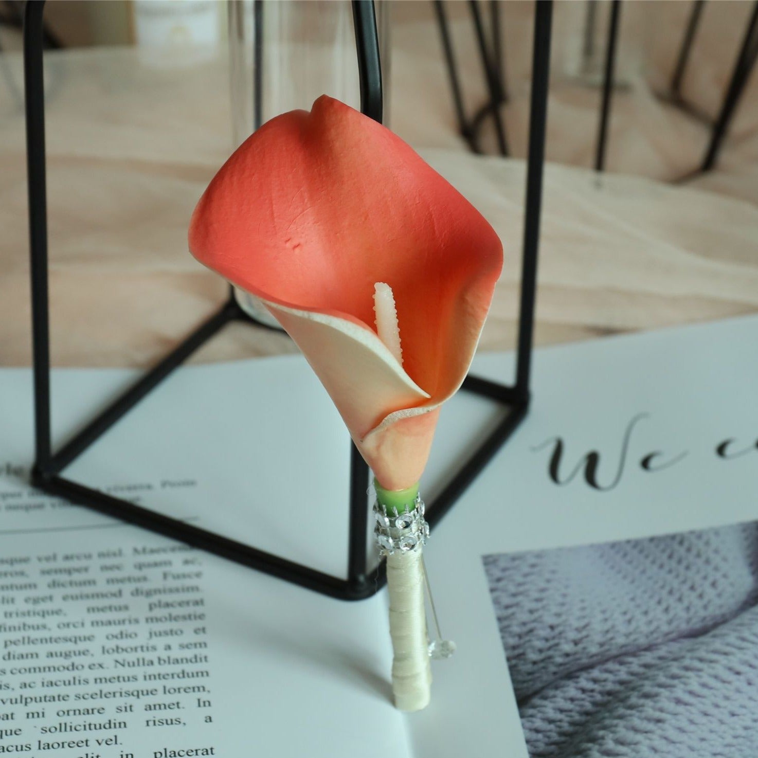 coral calla lily boutonniere