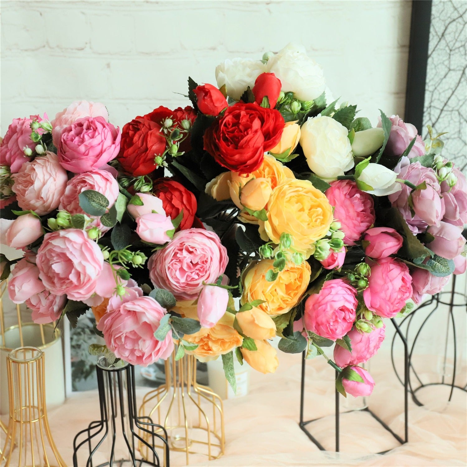 silk peony flower arrangement