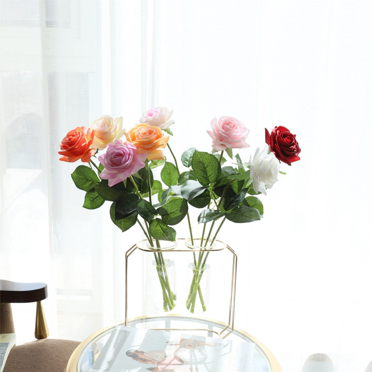 VANRINA Latex Roses Silk Flowers Artificial 10 Stems for Home Decor