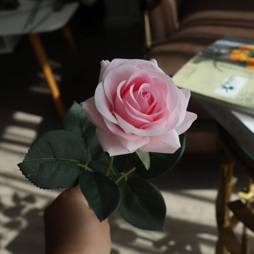 VANRINA Latex Roses Silk Flowers Artificial 10 Stems for Home Decor Light Pink 3