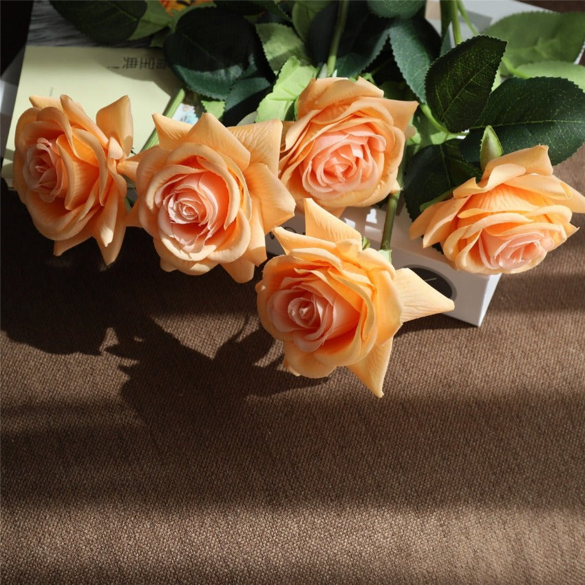 VANRINA Latex Roses Silk Flowers Artificial 10 Stems for Home Decor Orange
