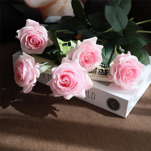 VANRINA Latex Roses Silk Flowers Artificial 10 Stems for Home Decor Light Pink