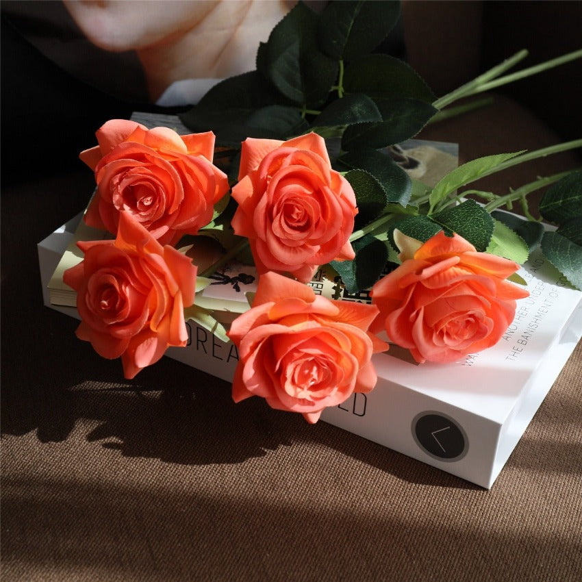 VANRINA Latex Roses Silk Flowers Artificial 10 Stems for Home Decor Burnt Orange