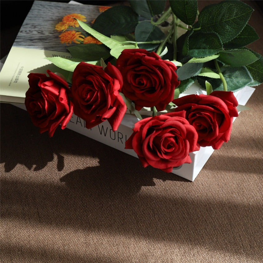 VANRINA Latex Roses Silk Flowers Artificial 10 Stems for Home Decor Red