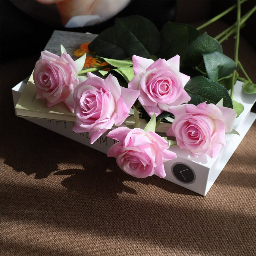 VANRINA Latex Roses Silk Flowers Artificial 10 Stems for Home Decor Pestal Lavender