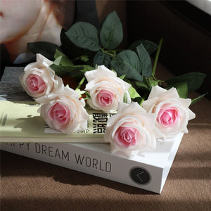 VANRINA Latex Roses Silk Flowers Artificial 10 Stems for Home Decor Ivory Pink