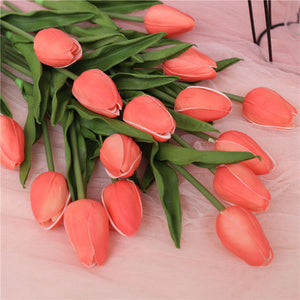 coral tulips bridal flowers