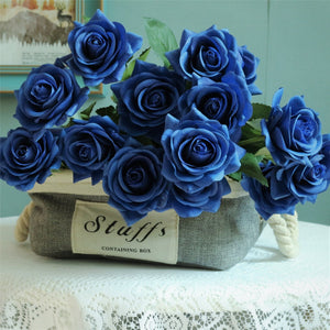 VANRINA Royal Blue Wedding Flowers Real Touch Faux Flowers Roses