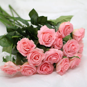 VANRINA Soft Pink Roses Latex 10 Artificial Flowers Faux Wedding Flower 3