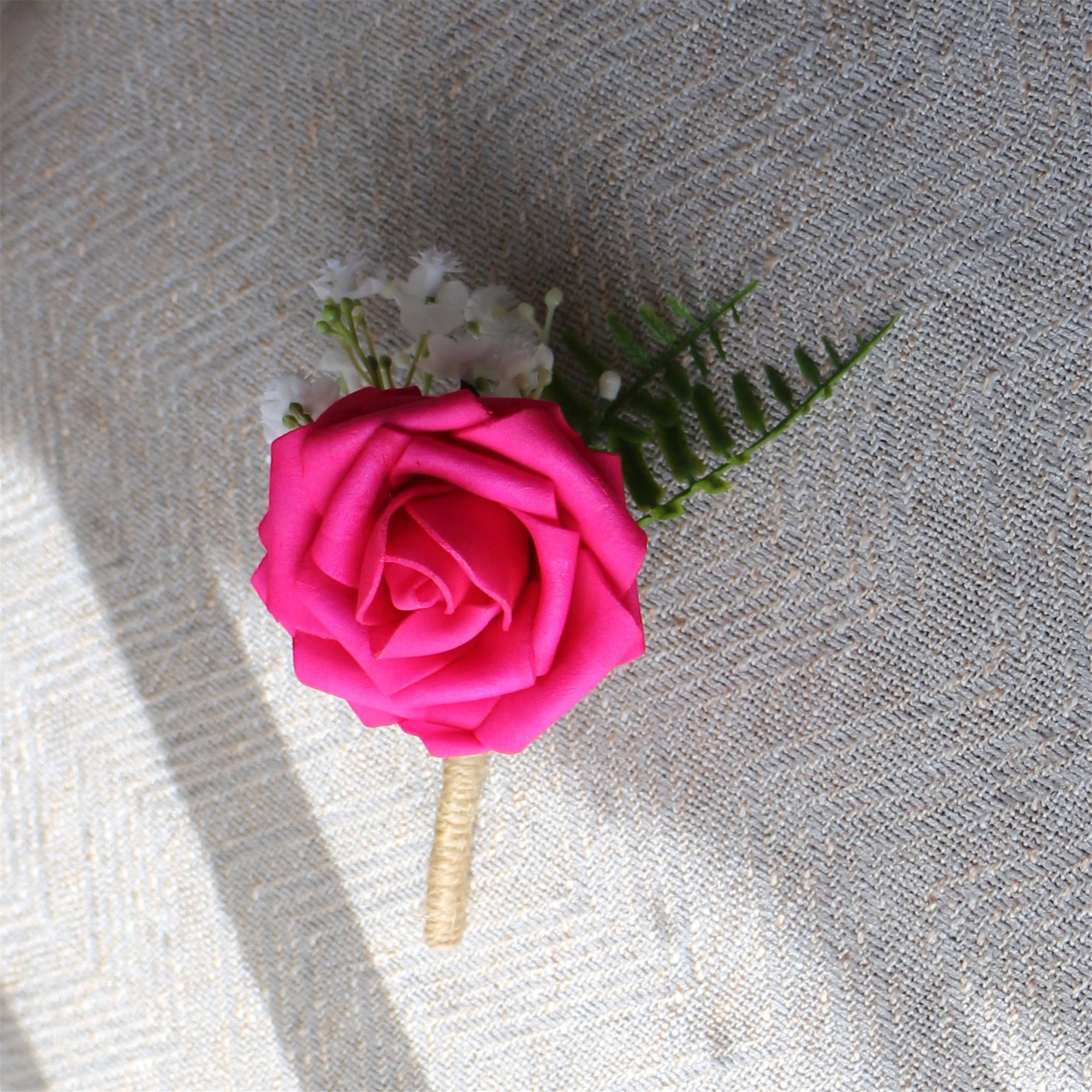 Hot Pink Rose Boutonniere for Groom Man