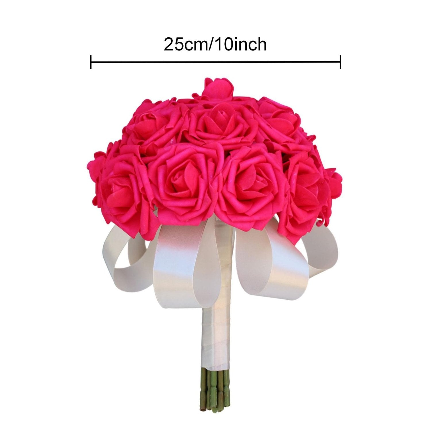Artificial Bridal Hot Pink Bouquet Ivory Ribbon - VANRINA
