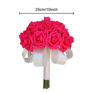 Artificial Bridal Hot Pink Bouquet Ivory Ribbon - VANRINA
