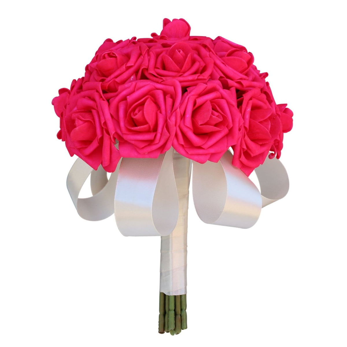 Artificial Bridal Hot Pink Bouquet Ivory Ribbon - VANRINA