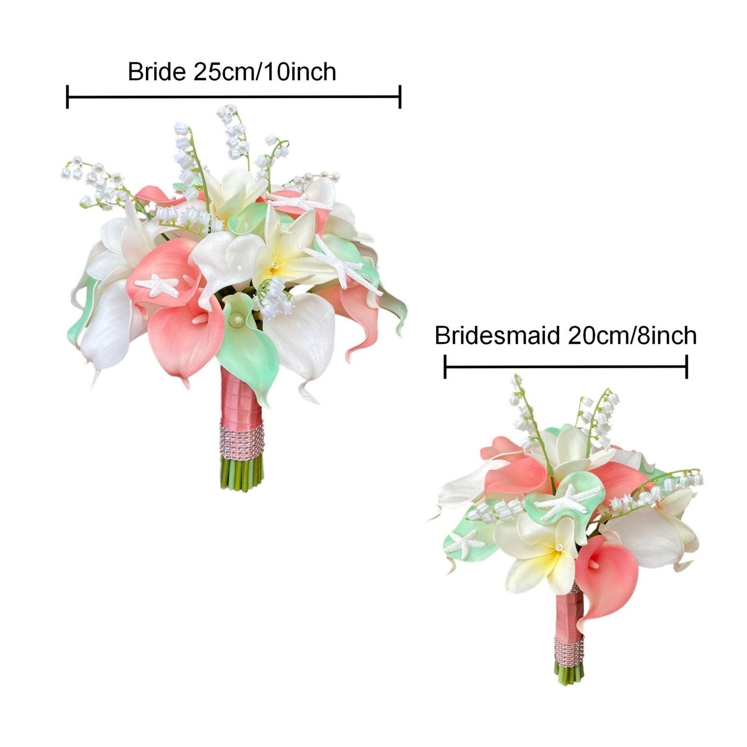 Beach Wedding Bridal Bouquet Coral Mint Calla Lily - VANRINA