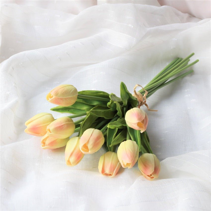 Champagne Bridal Flowers PU Real Touch Tulip Bouquet - VANRINA