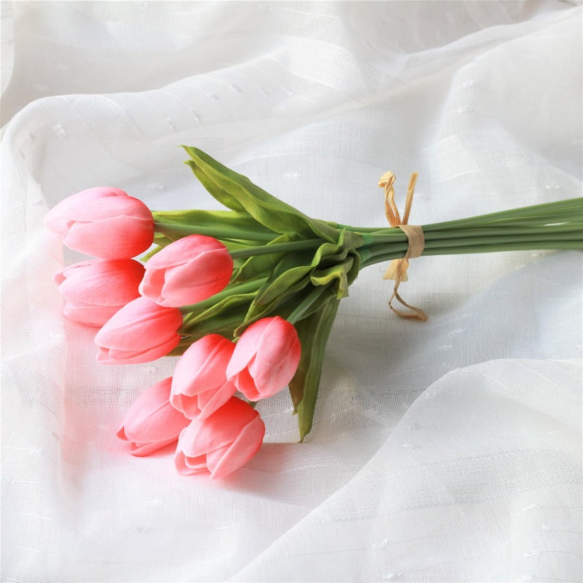 Coral Pink Tulip Bouquet Faux Wedding Flowers Tulip Decor