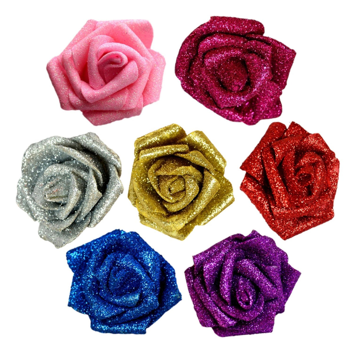 Glitter Flowers Artificial Rose Heads Glitter Wedding Flowers 100 Heads - VANRINA