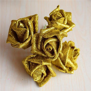 VANRINA Glitter Flowers Fake Roses Gold