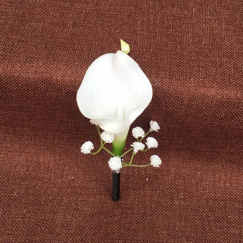 Groom Party Boutonniere Best Man Calla Lily Boutineer - VANRINA