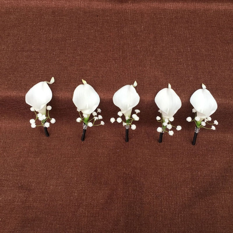 Groom Party Boutonniere Best Man Calla Lily Boutineer - VANRINA