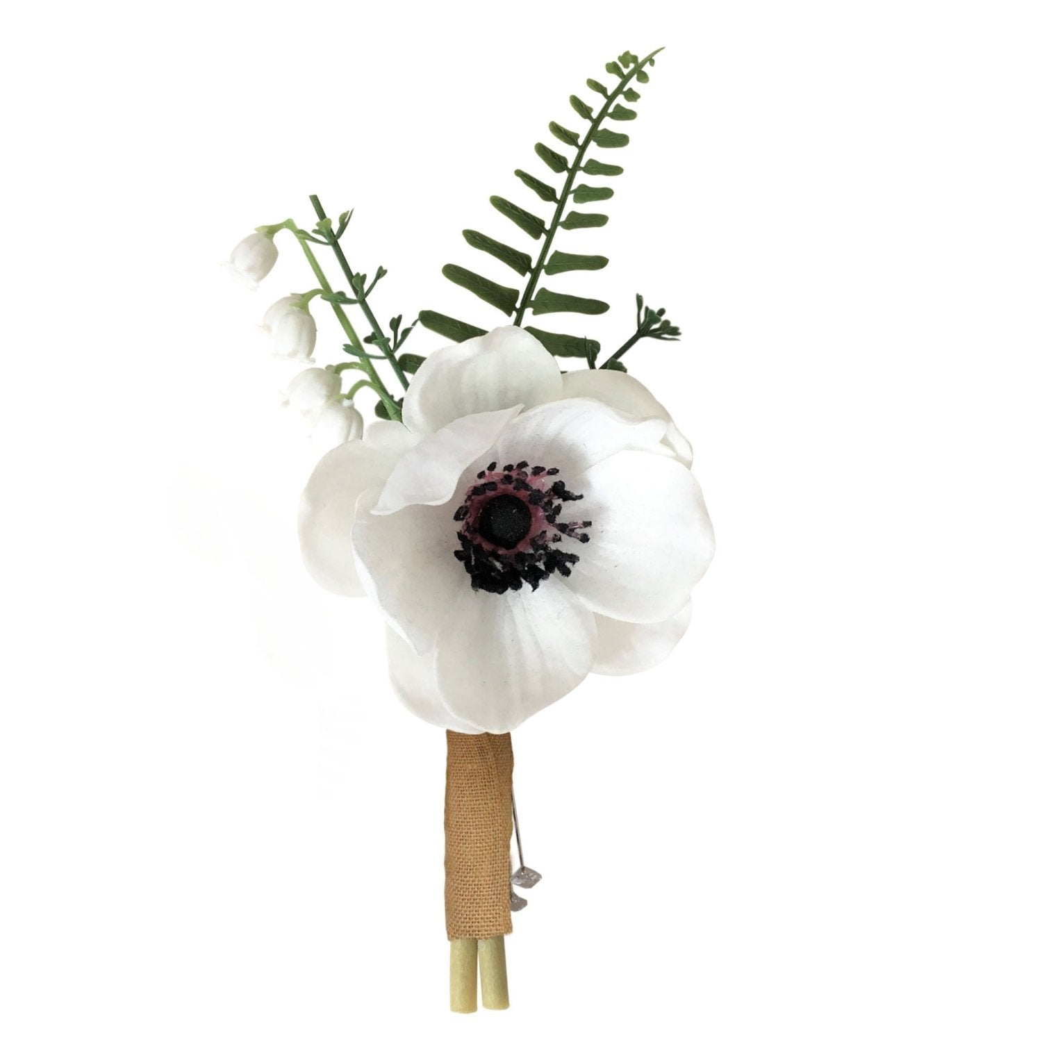 Grooms White Anemone Boutonniere - VANRINA